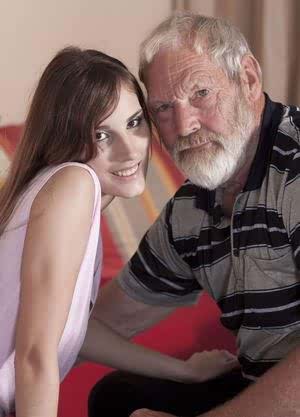 Skinny teen girl seduces an old man while feeling overtly horny