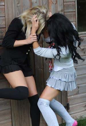 Schoolgirls Amy Green  Kayleigh Williams rip off each others uniform