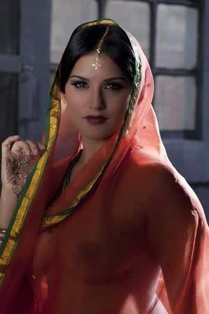 Busty solo girl Sunny Leone models solo in see thru Indian attire