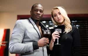 Blonde chick Sierra Nicole enjoys some wine before trying interracial sex