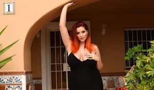 Plump mature redhead Lucy Vixen flashes naked upskirt  bares huge tits  ass