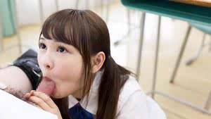 Tiny Asian schoolgirl gets cum on her tongue while sucking her teachers cock