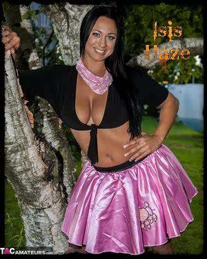 Cosplay slut Isis flaunts her great big tits in a variety of sexy costumes