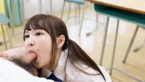 Tiny Asian schoolgirl gets cum on her tongue while sucking her teachers cock