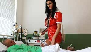 European slut Cloe is doing some posing in her red nurse uniform