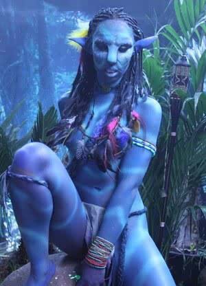 Cosplay chick Misty Stone pinches her blue nipples in hot fantasy tease