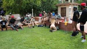 White slut Stella Cox gathers a group of black men for an outdoor bukakke fest