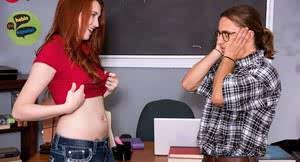 Young redhead seduces the teacher shes got the hots for in his classroom