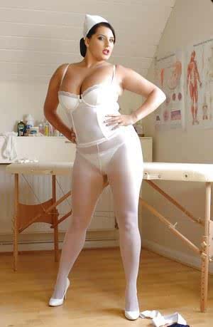 BBW nurse Miss Hayley strips off white pantyhose and uniform