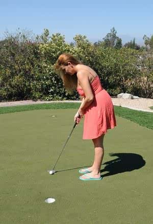 Big boobed MILF Elexis Monroe rubs her hairy muff at the golf court