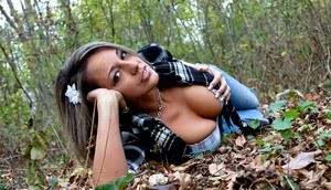 Solo girl Nikki Sims strips to a long scarf and her boots out in the woods