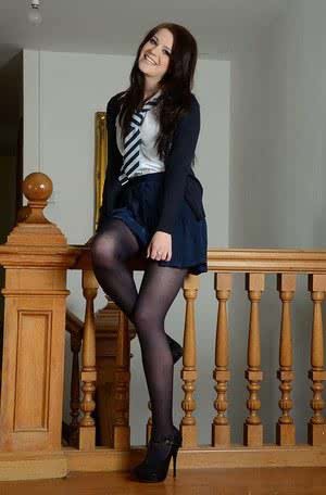 Cute schoolgirl Jessica-Ann Fegan modeling non nude in nylons and skirt