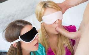 Three hot girlfriends get blindfolded for a CFNM cock taste test challenge