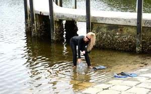 Blonde chick in wetsuit gets picked up at the lake for a quickie