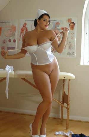 BBW nurse Miss Hayley strips off white pantyhose and uniform