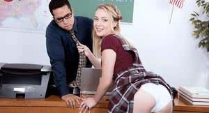 18 year old schoolgirl Cali fucks her teacher in detention room on his desk