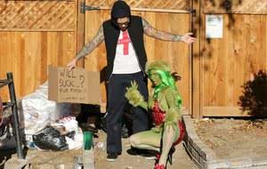 Tattooed cosplay slut Joanna Angel gets a big anal gape outdoors from hobo