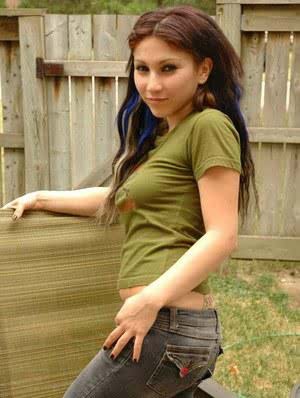 Sweet petite amateur Angel flaunting her perky small tits in the backyard